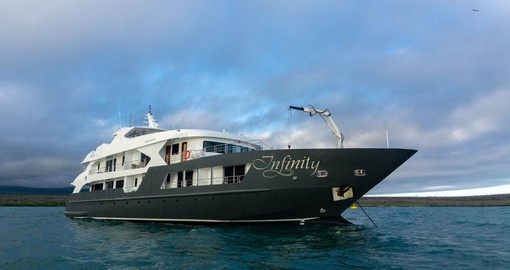 The Infinity Luxury Yacht at anchor in the Galapagos