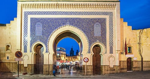 Bab Bou Jeloud, or the Blue Gate, in the old city of Fez