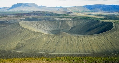 Deep crater seen from helicopter over the Myvatn area of Iceland