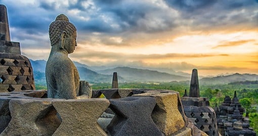 Borobudur Temple Compound in central Java dates from the 9th century