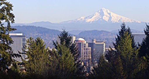 Portland sits on the Columbia and Willamette rivers, in the shadow of Mount Hood