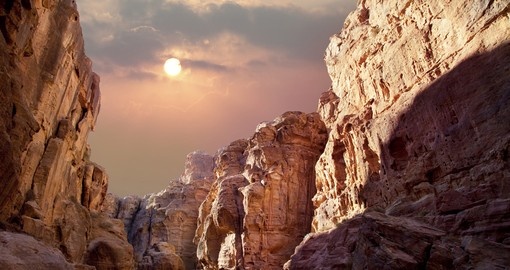 The scenic views of a canyon in Wadi Rum