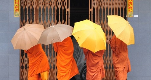 Monks on their daily walks in Phnom Penh