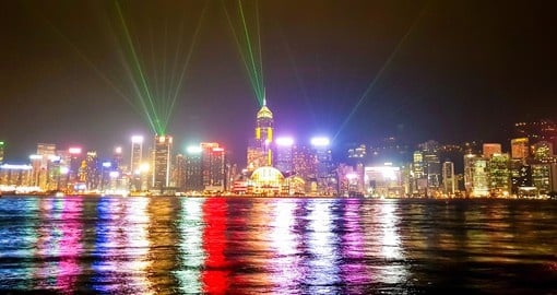 Sit across the harbour and enjoy the Hong Kong light show at night on your Hong Kong Vacation