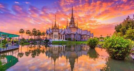 Thailand sunset over the beautiful Wat None Kum temple is a great inclusion for all Asia tours.