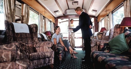 Enjoy the luxurious Rovos Rail journey between Cape Town and Pretoria on your South African tours.