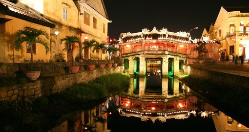 Old Japanese bridge at night in Hoi An