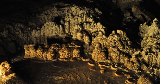 Crawl down into the Waitomo Caves and explore the hidden underground wonderland filled with Stalagmites on your New Zealand Vacation