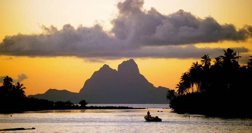 The resort offers spectacular views of Taha'a and Bora Bora