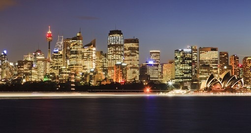Sydney city cbd view at sunset over harbour