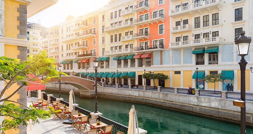 Explore the Qanat Quartier, inspired by the canals and architecture of Venice, Italy