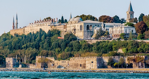 Topkapi Palace, a key landmark of the Ottoman Empire, as seen from Bosphorus Strait