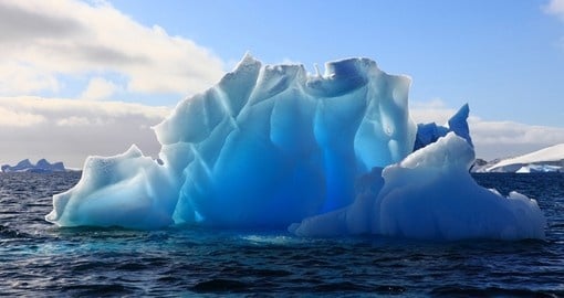 The blue hue that radiates off some of the larger icebergs in Antarctica are picturesque structures that you will see on your Trip to Antarctica