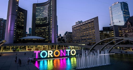 Toronto's Nathan Phillips Square at night
