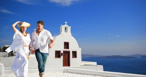 Couple walking in Greece