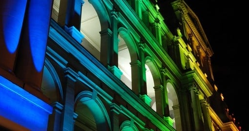 Illuminated at night the Treasury Building was built in 1889