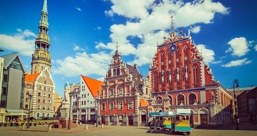 Riga's  town hall square is always a popular photo opportunity during your Latvia vacation.
