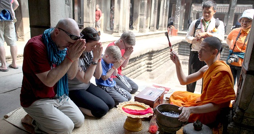 Recieving a blessing at Angkor Wat