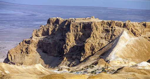 The ancient fortress of Masada overlooks the Dead Sea and Judean Desert