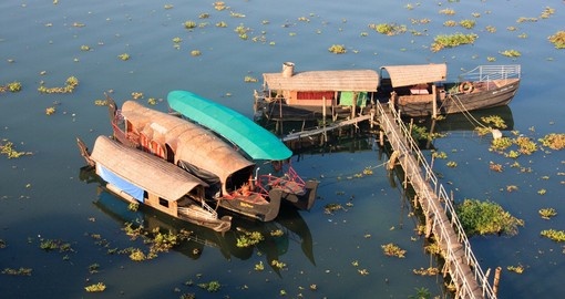 Kerala Houseboats moored near Cochin backwaters