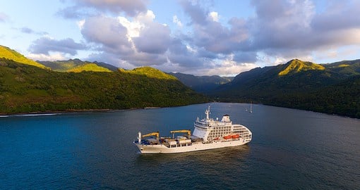 On your Tahiti Vacation cruise along the ocean aboard the Aranui 5 ship