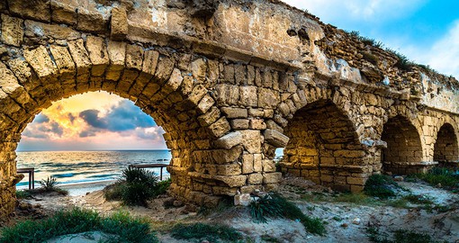 Admire the Caesarea aqueduct, commissioned by Herod the Great to bring the nearby town fresh water