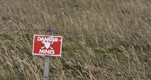 Danger - Land Mine sign in the Falkland Islands