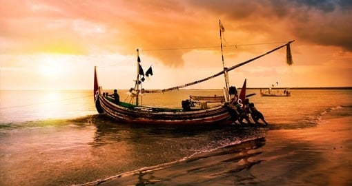 A local Balinese boat at sunset