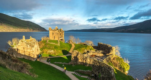 Overlooking Loch Ness, Urquhart Castle was partially destroyed in 1692