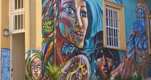Colourful graffiti decorating a building in Valparaiso