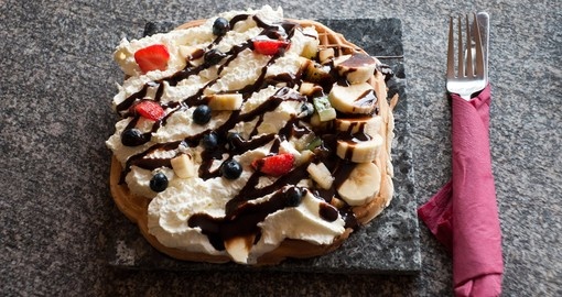 Waffles with Whipped Cream Chocolate and Fruit