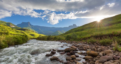 The largest mountain range in South Africa, The Drakensberg is home to 25,000 examples of San rock paintings