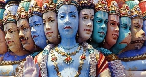 A multiple face statue at a Hindu temple