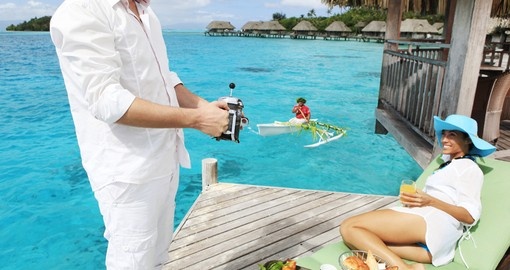 Have breakfast delivered to your overwater bungalow included in your Bora Bora Vacation Packages.