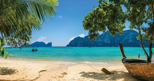 Beautiful Koh Phi Phi boasts turquoise lagoons and limestone cliffs.