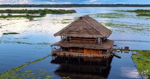 Floating houses in Peru are always made from materials gathered from the rainforest