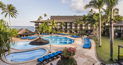The pool at Warwick Fiji Resort & Spa, located on Fiji's Coral Coast