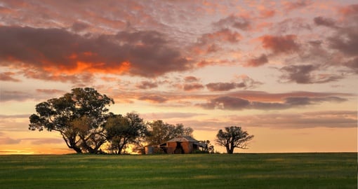 Outback farm at sunset