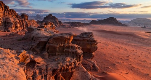 The spectacular desert  of Wadi Rum is a must inclusion on your Jordan vacation.