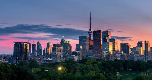 Toronto skyline at sunset, the start of your cross-country journey