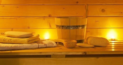Interior of sauna and sauna accessories