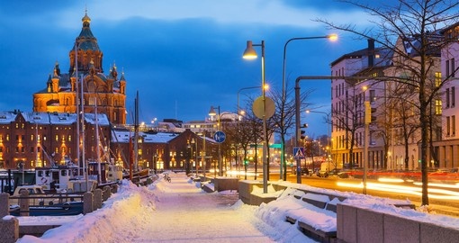 Winter scenery of the old town in Helsinki
