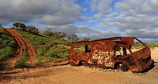 Abandoned burnt out cars are common in outback
