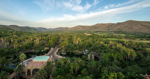 Enjoy aerial view of Sun City Hotel during your next trip to South Africa.