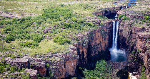 The elegant Jim Jim Waterfall at Kakadu National Park, a living cultural landscape with immense cultural and natural values