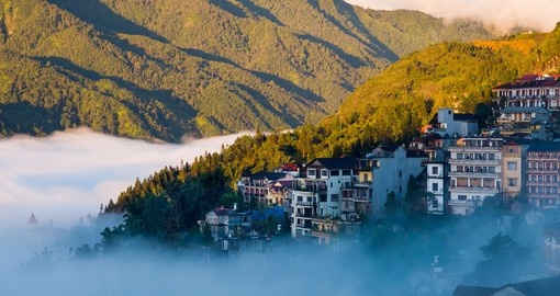 Sapa Valley city in the morning mist