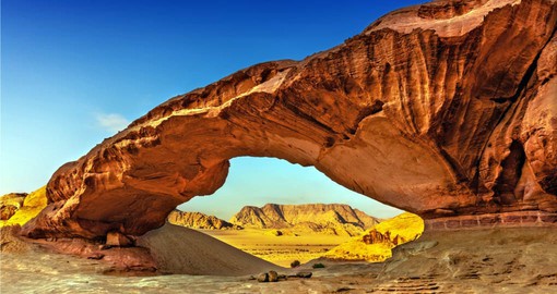 Conclude your trip to Jordan in the desert of Wadi Rum and the magnificent Rock Arches and formations