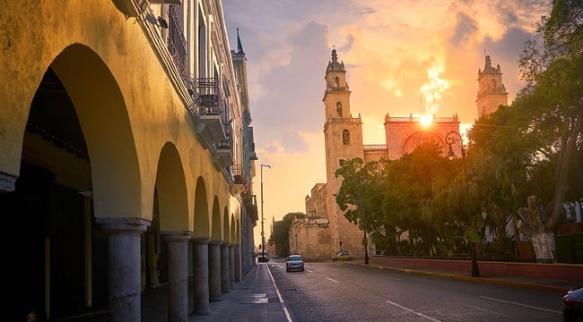 Street view of downtown Merida, Mexico.