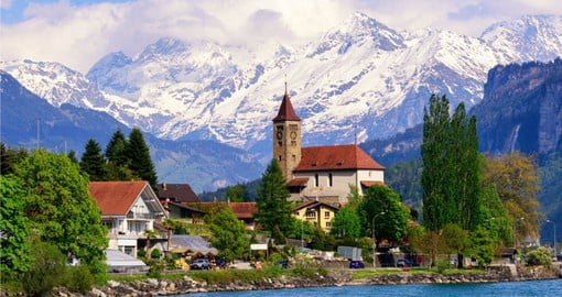 Interlaken lies in the Bernese Oberlan between Lake Thun and Lake Brienz