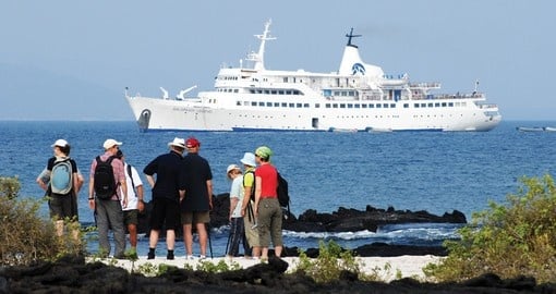 Your cruise vessel at anchor off the Galapagos Islands